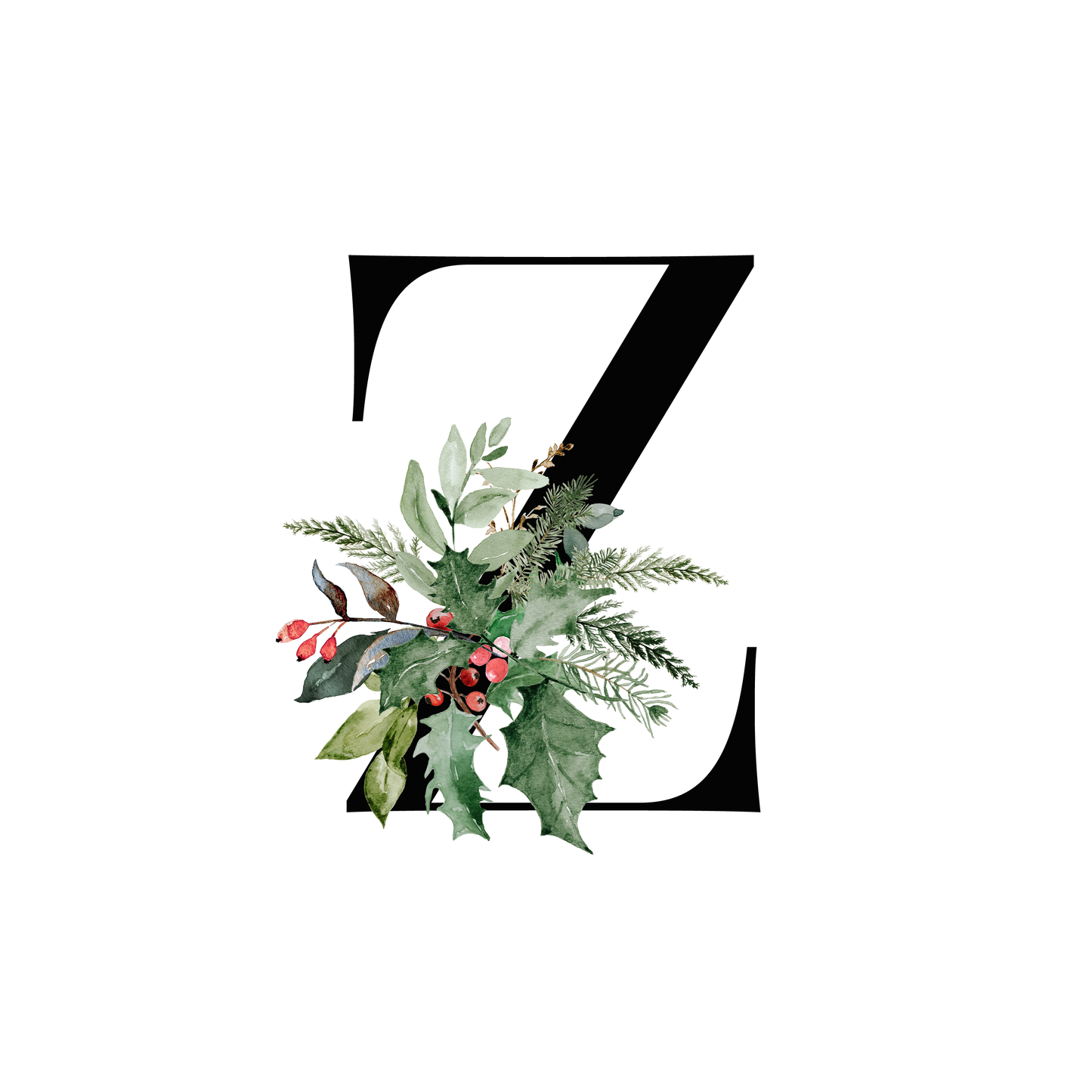 Winter Holly Initial Mug - Every Letter Available
