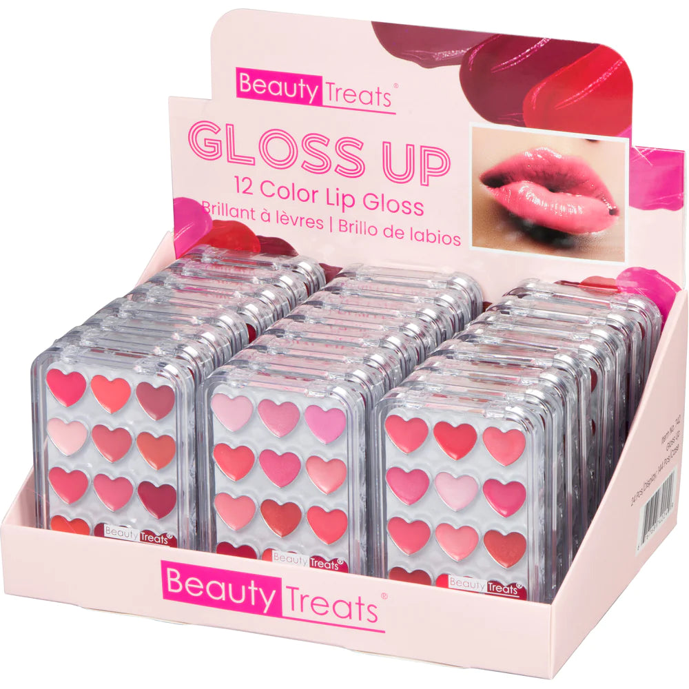 Gloss Up 12 Color Heart Lip Gloss Pallet - In 3 Shades