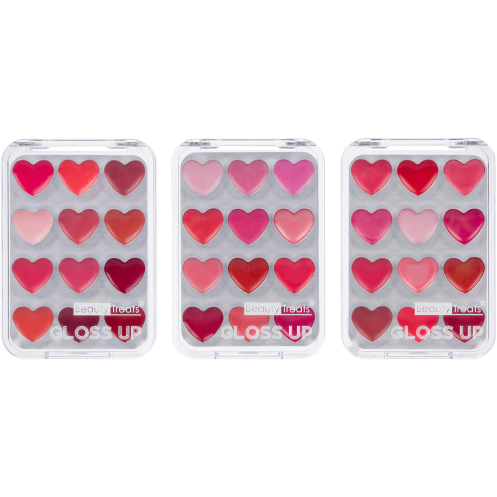 Gloss Up 12 Color Heart Lip Gloss Pallet - In 3 Shades
