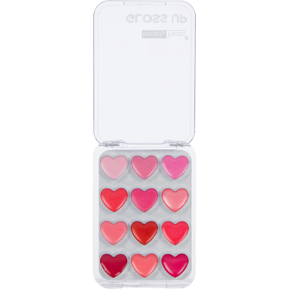 Gloss Up 12 Color Heart Lip Gloss Pallet - In 3 Shades