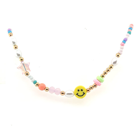 Pastel Smiley Face & Star Multi-Color Beaded Anklet
