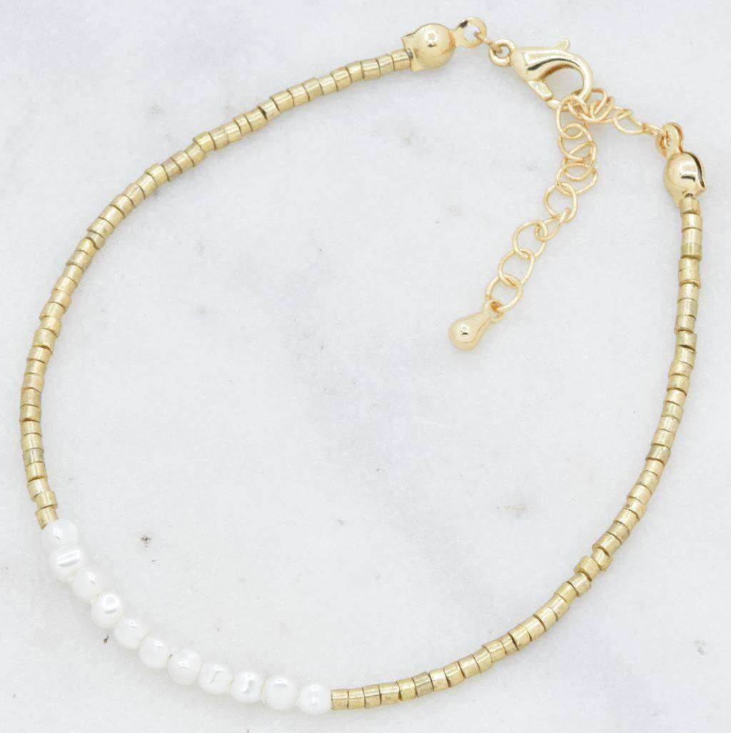 Tiny Pearl Seed Bead Adjustable Bracelet - Gold