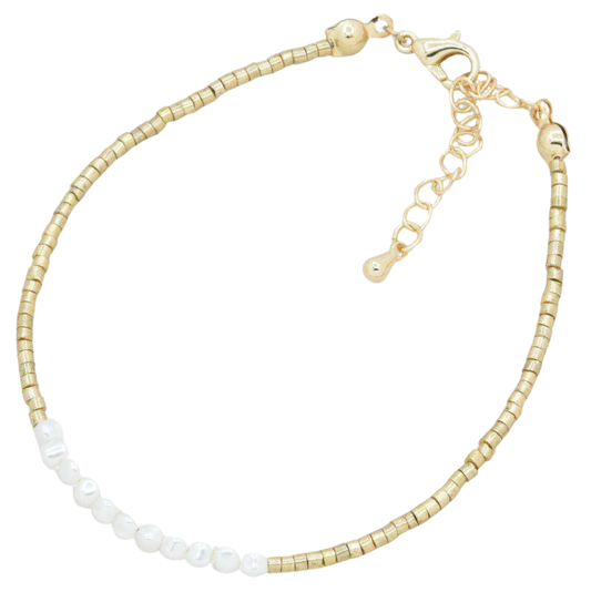 Tiny Pearl Seed Bead Adjustable Bracelet - Gold