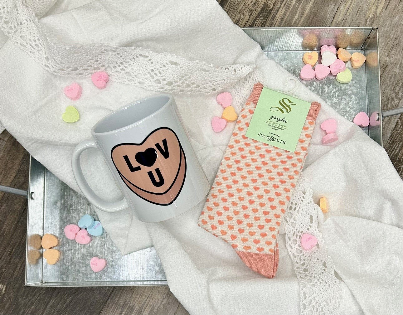 LOV U Peachy Heart Valentine's Day Mug & Sock Set