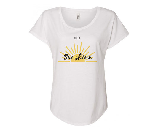 Hello Sunshine Bright Ladies Fit Tee - In Grey & White