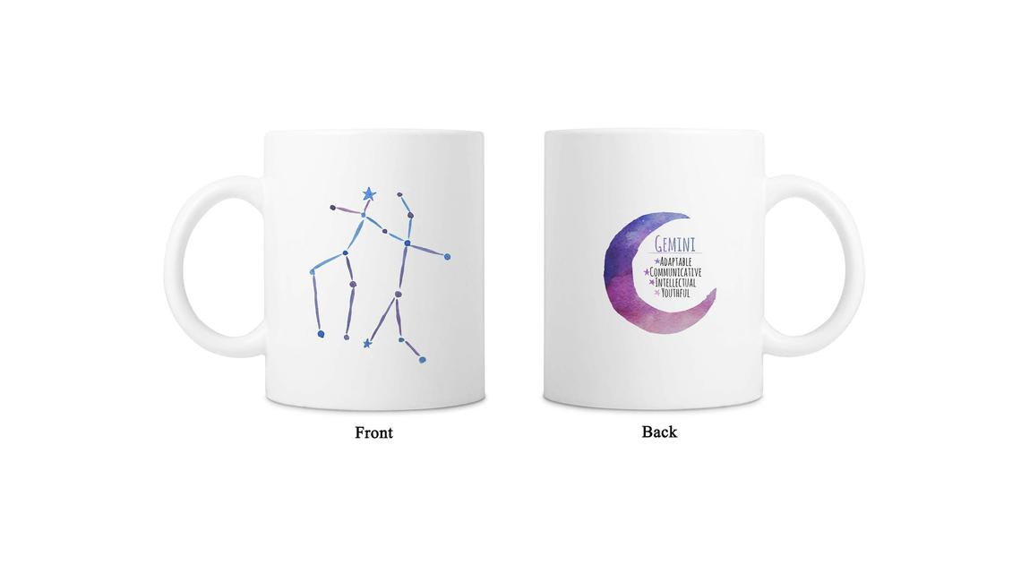 Moon Zodiac & Constellation Mug In White & Silver - All Signs Available