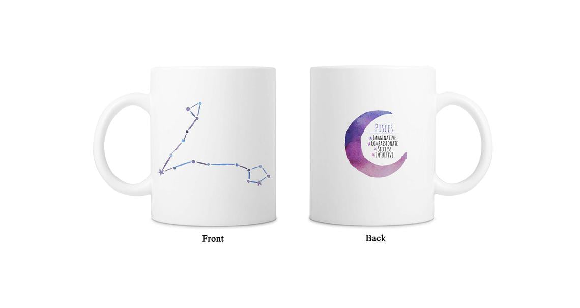 Moon Zodiac & Constellation Mug In White & Silver - All Signs Available
