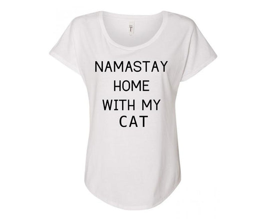 Namastay Home with my Cat Ladies Tee Shirt - In Grey & White
