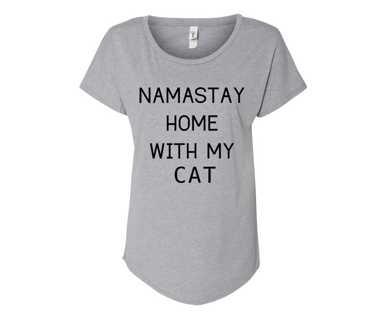 Namastay Home with my Cat Ladies Tee Shirt - In Grey & White