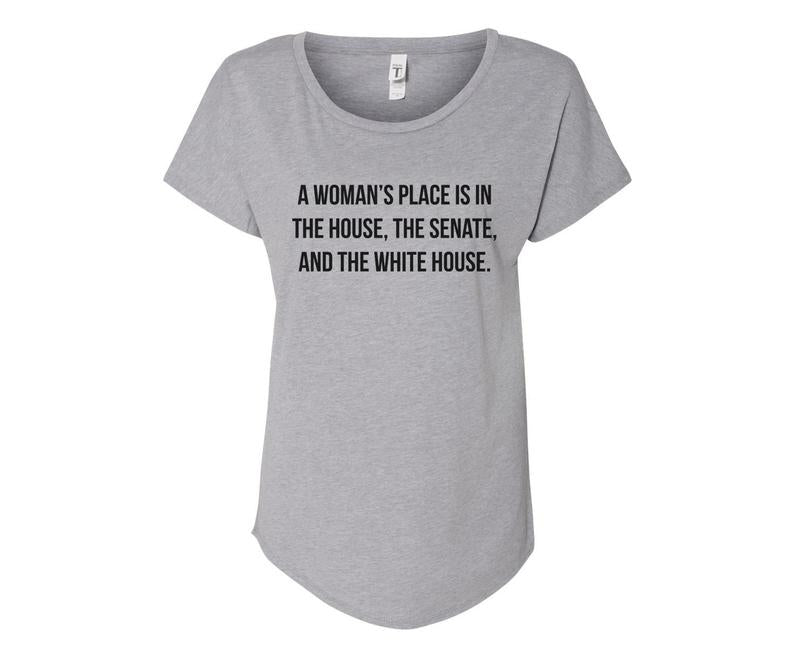 A Woman's Place Ladies Tee Shirt - In Grey & White