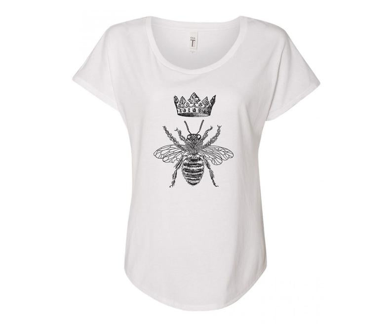 Queen Bee Ladies Tee Shirt - In Grey & White