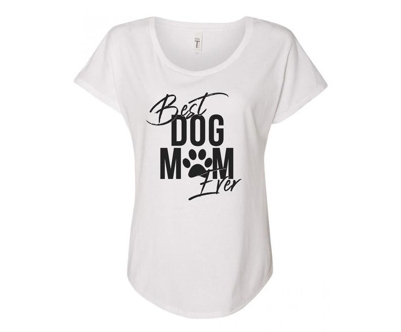 Best Dog Mom Ever Ladies Tee Shirt - In Grey & White