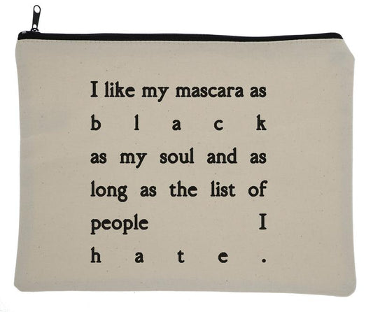 Black Mascara Canvas Zipper Hate Bag