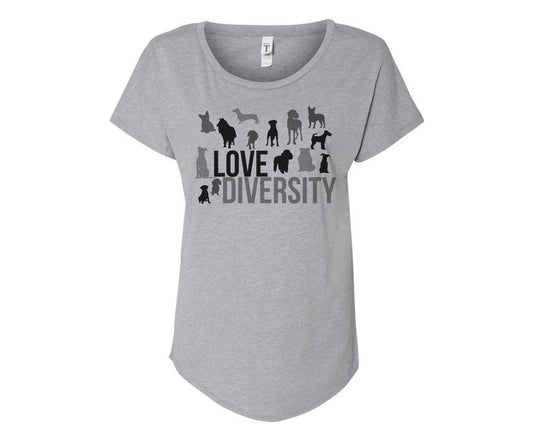 Love Diversity Dog Lovers Tee Shirt - In Grey & White