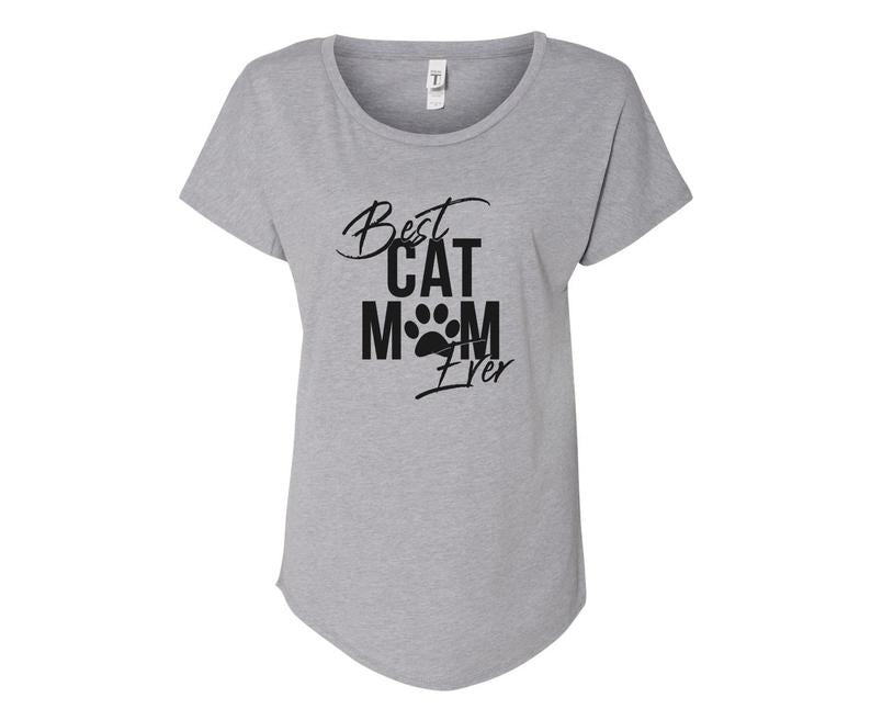 Best Cat Mom Ever Ladies Tee Shirt - In Grey & White