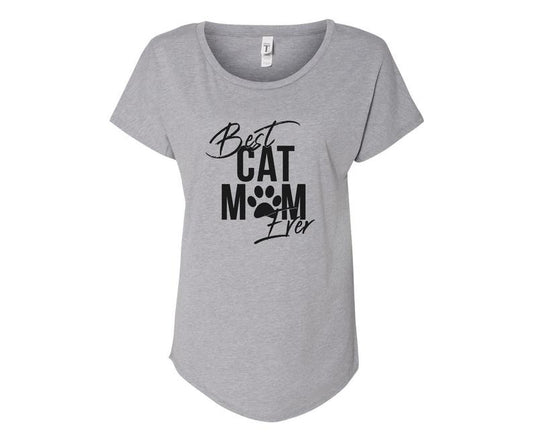 Best Cat Mom Ever Ladies Tee Shirt - In Grey & White