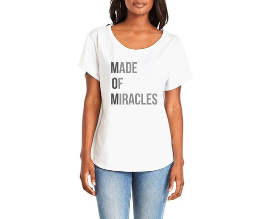 MOM: Made Of Miracles Ladies Tee- In Grey & White