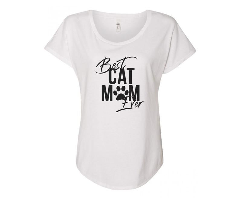 Best Cat Mom Ever Ladies Tee Shirt - In Grey & White