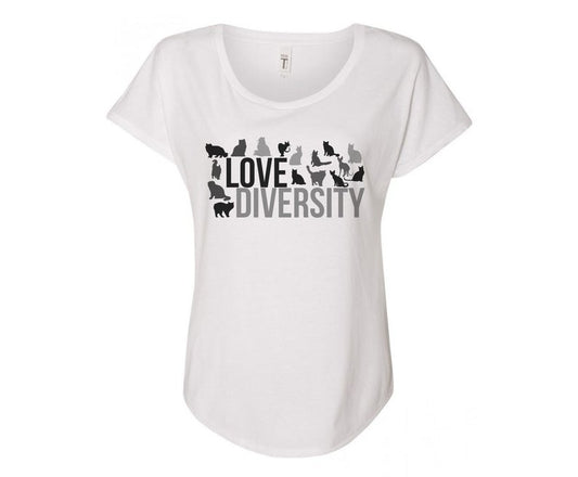 Love Diversity Cat Lovers Tee Shirt - In Grey & White