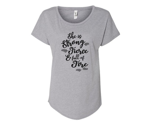 She is Fierce, Strong, and Full of Fire Tee Shirt - In Grey & White