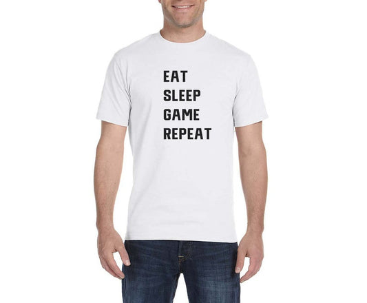 Eat Sleep Game Repeat T-Shirt - In White & Grey