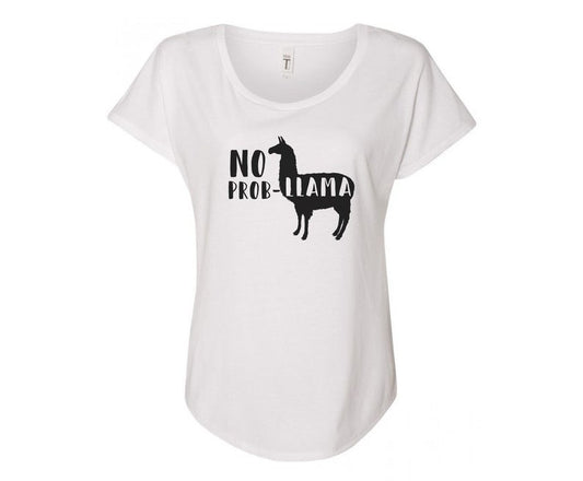 No Prob-Llama Ladies Tee Shirt - In Grey & White