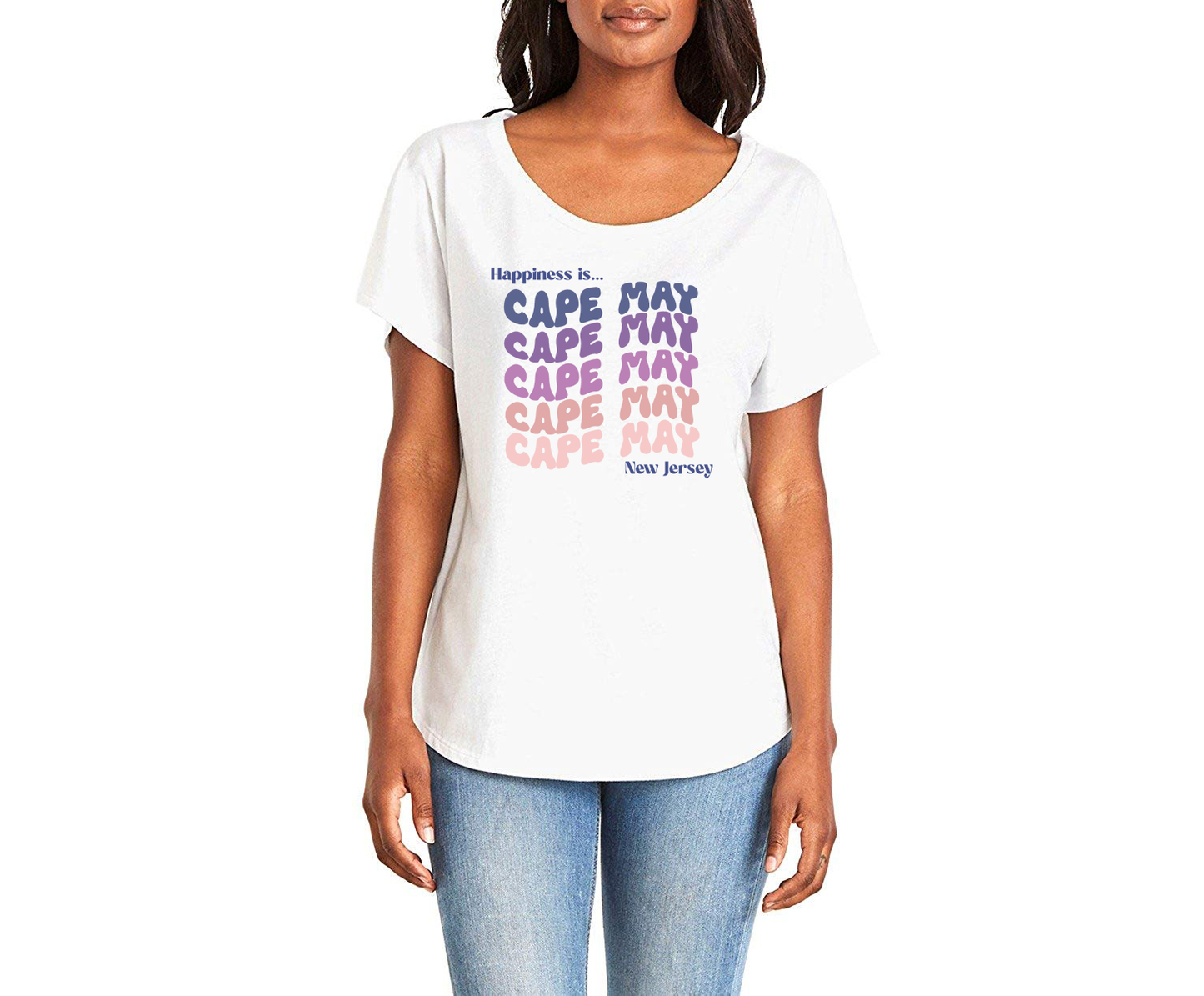 Happiness is Cape May Ladies Tee Shirt - White