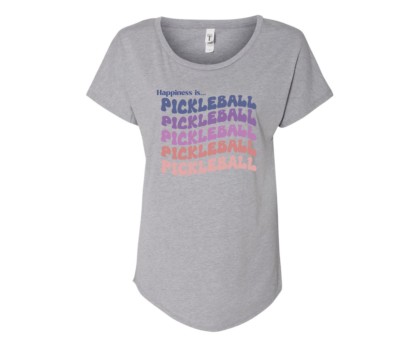 Happiness is Pickleball Ladies Tee Shirt - In White & Grey