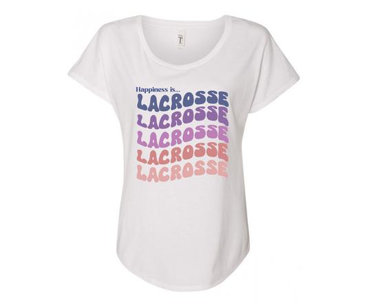Happiness is Lacrosse Ladies Tee Shirt - In White & Grey