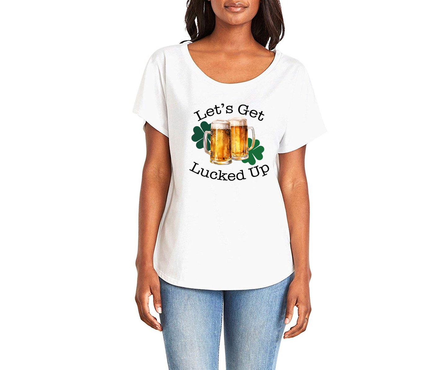 Let's Get Lucked Up Beer Ladies Tee Shirt - In Grey & White