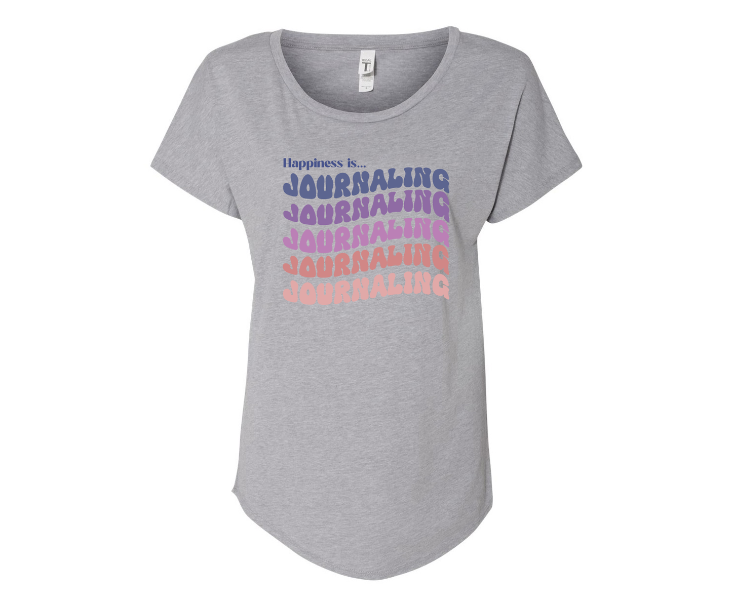 Happiness is Journaling Ladies Tee Shirt - In White & Grey