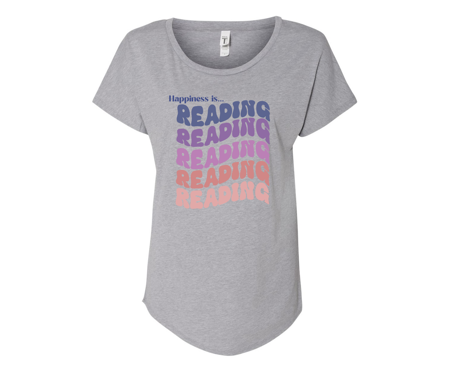 Happiness is Reading Ladies Tee Shirt - In White & Grey