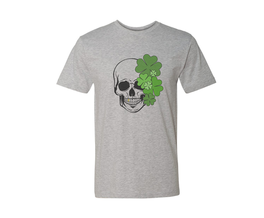 Lucky Clover Skull Men's Fit Tee Shirt - Grey