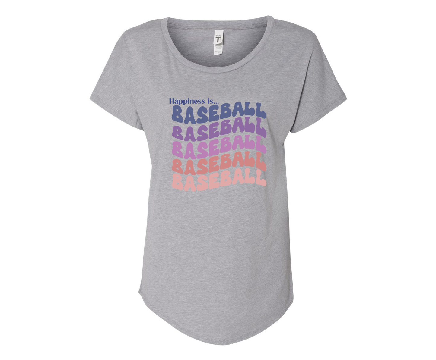 Happiness is Baseball Ladies Tee Shirt - In White & Grey