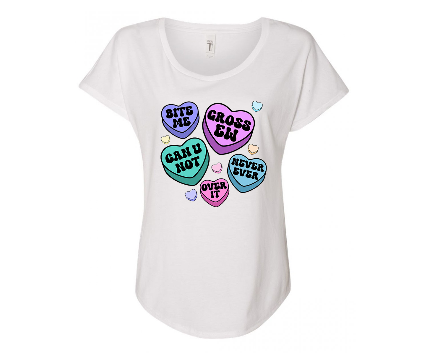 Negative Candy Hearts Ladies Tee Shirt - In Grey & White