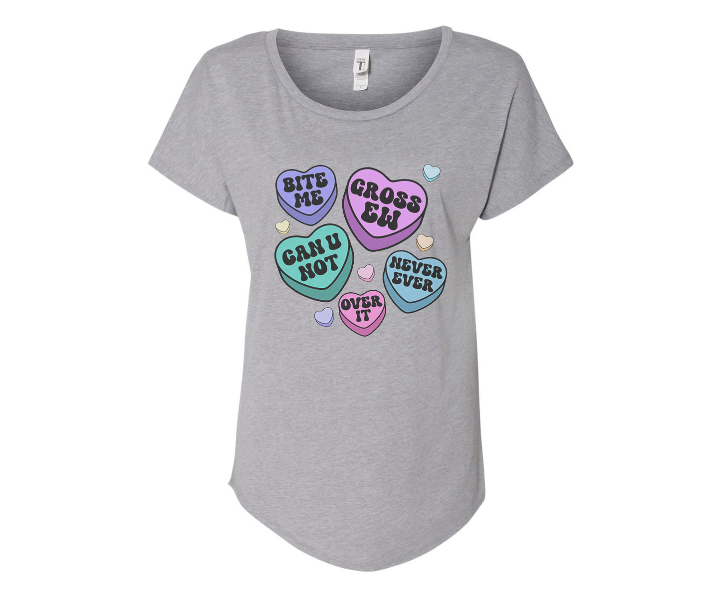 Negative Candy Hearts Ladies Tee Shirt - In Grey & White