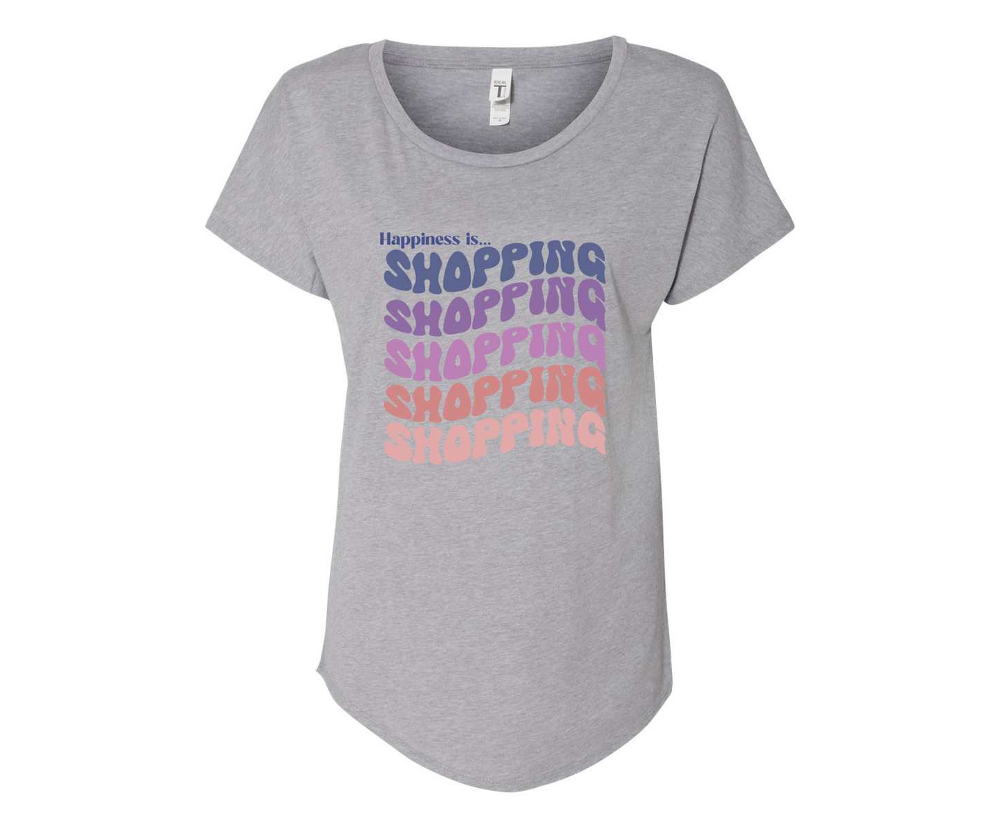 Happiness is Shopping Ladies Tee Shirt - In White & Grey