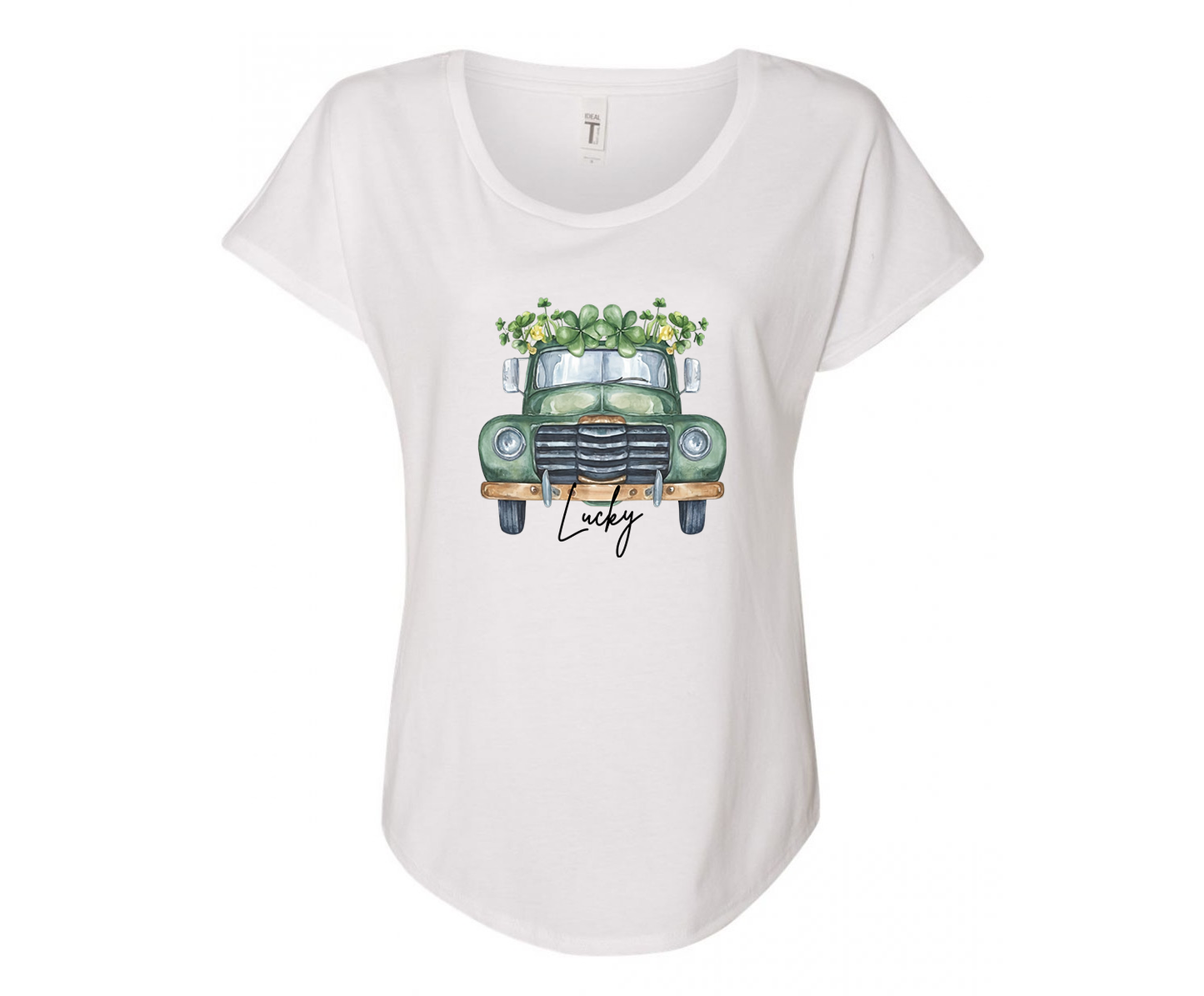 Lucky Vintage Truck Ladies Tee Shirt - In Grey & White