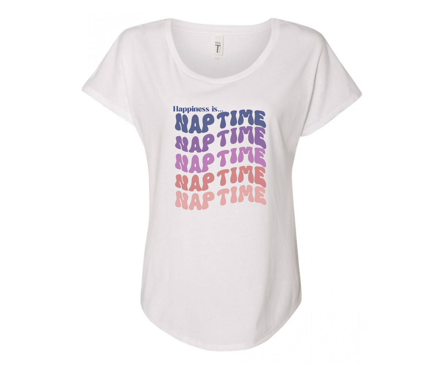 Happiness is Nap Time Ladies Tee Shirt - In White & Grey