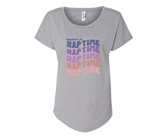 Happiness is Nap Time Ladies Tee Shirt - In White & Grey