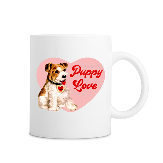 White & Brown Puppy Love Mug - White