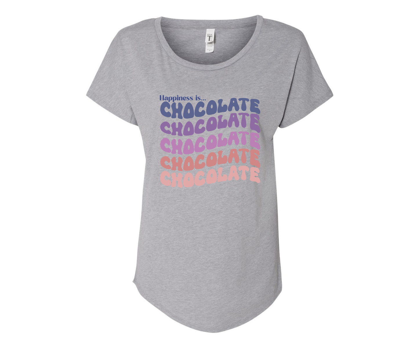 Happiness is Chocolate Ladies Tee Shirt - In White & Grey