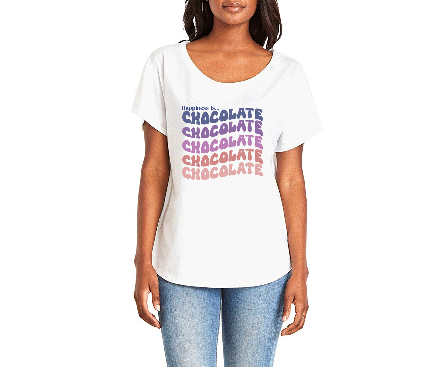 Happiness is Chocolate Ladies Tee Shirt - In White & Grey