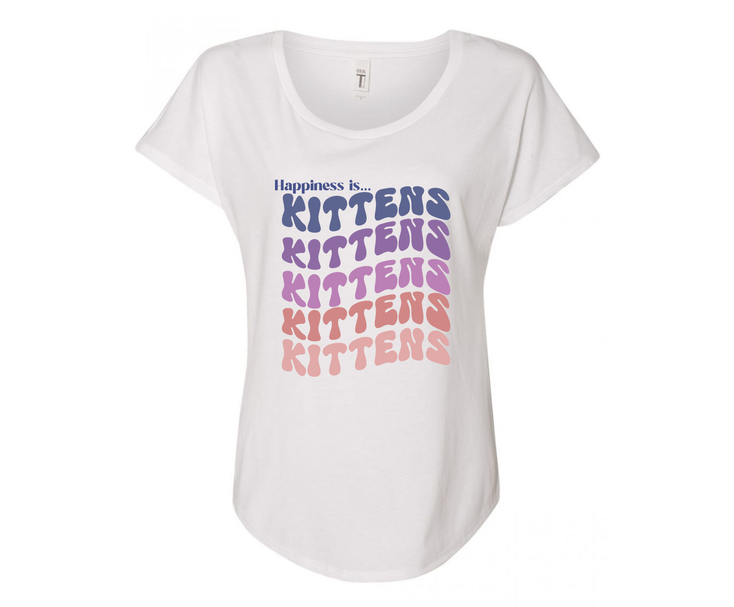 Happiness is Kittens Ladies Tee Shirt - In White & Grey