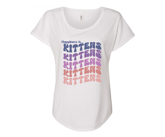 Happiness is Kittens Ladies Tee Shirt - In White & Grey