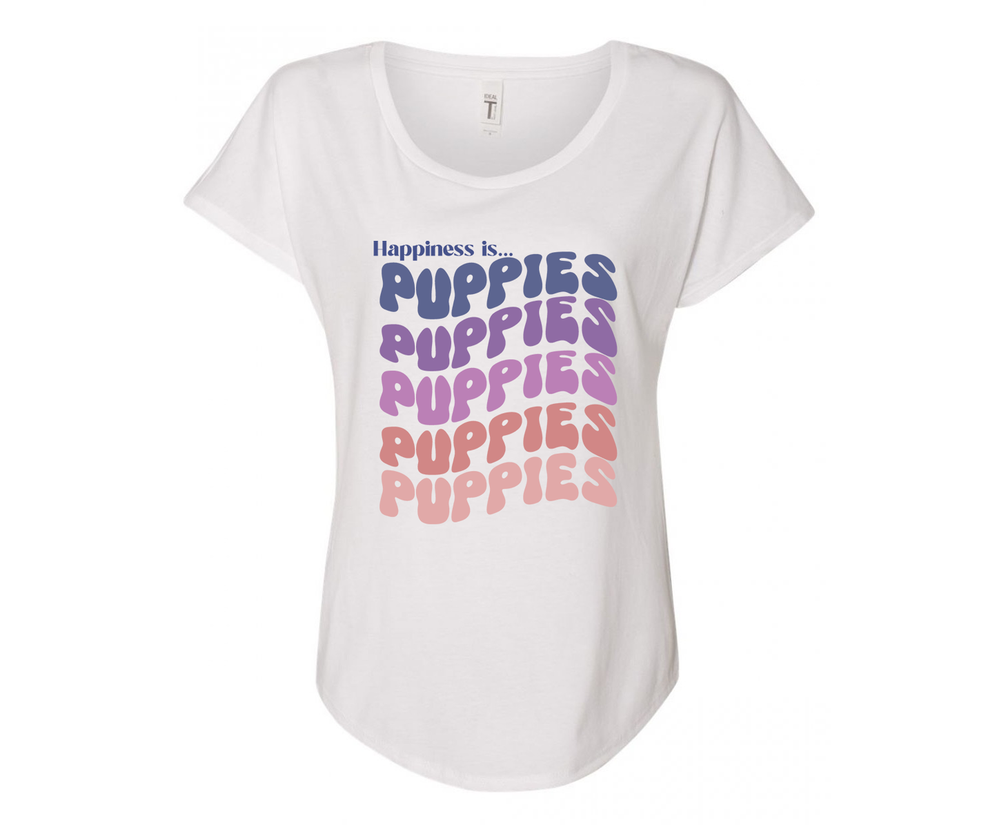 Happiness is Puppies Ladies Tee Shirt - In White & Grey