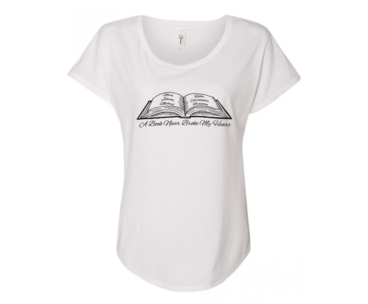 A Book Never Broke My Heart Ladies Tee Shirt - In Grey & White