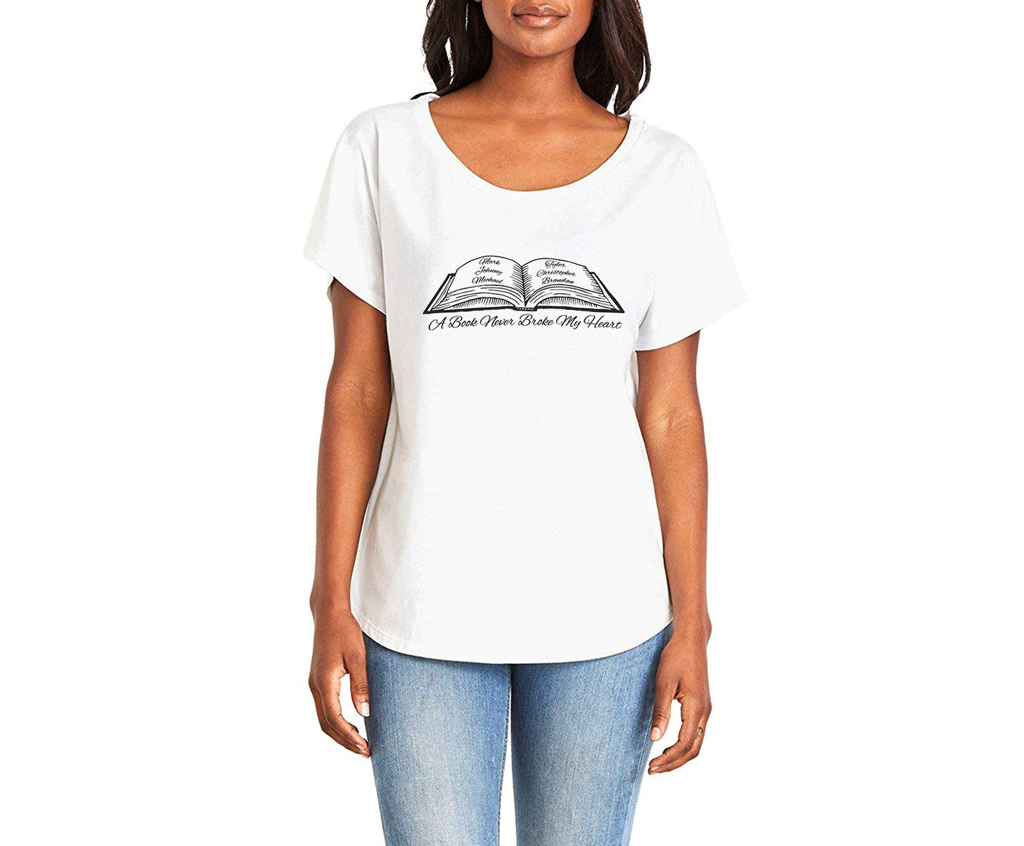 A Book Never Broke My Heart Ladies Tee Shirt - In Grey & White