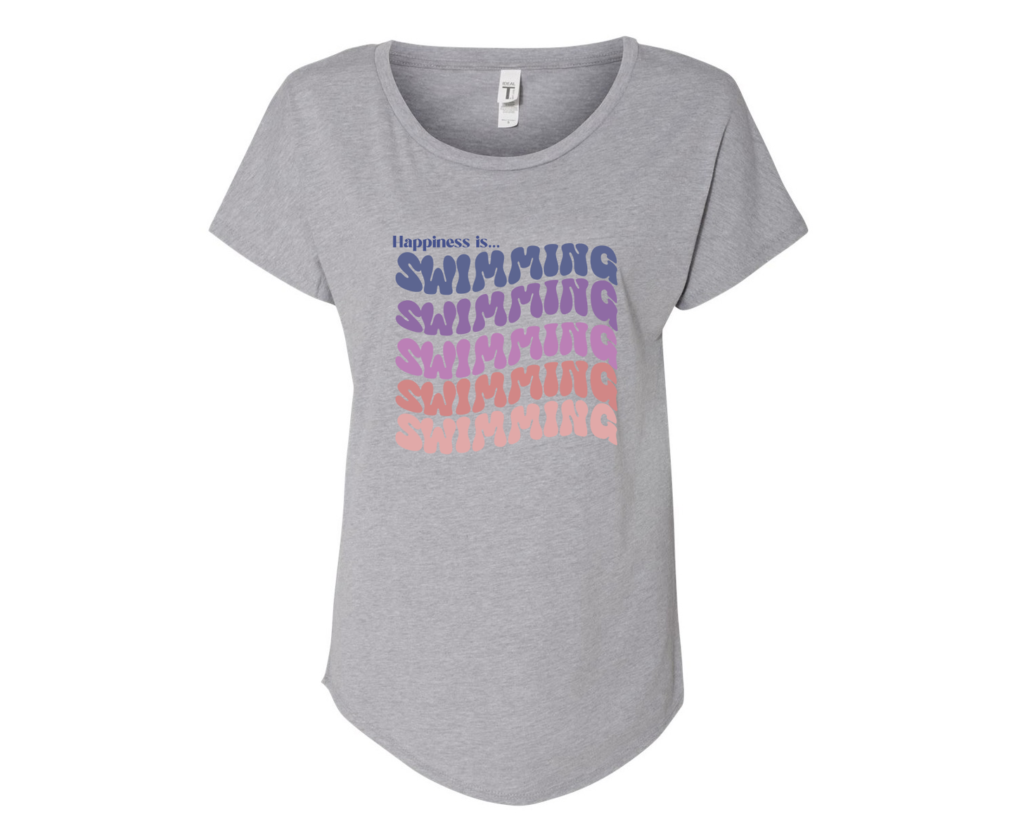 Happiness is Swimming Ladies Tee Shirt - In White & Grey