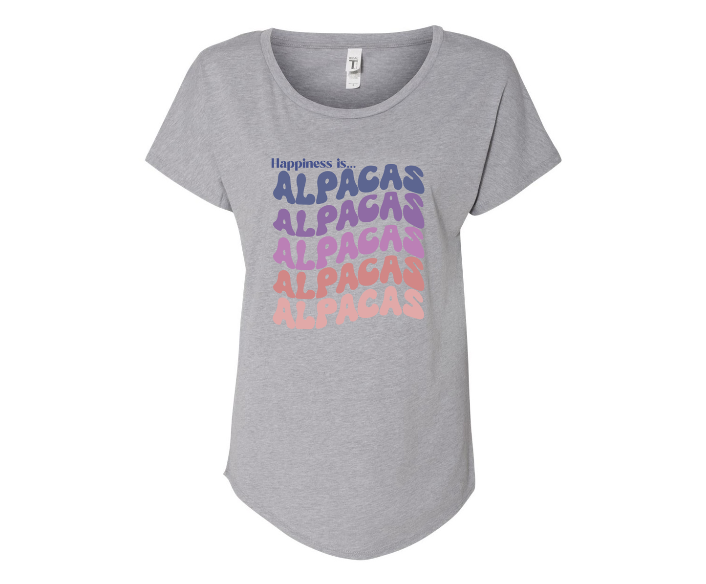 Happiness is Alpacas Ladies Tee Shirt - In White & Grey